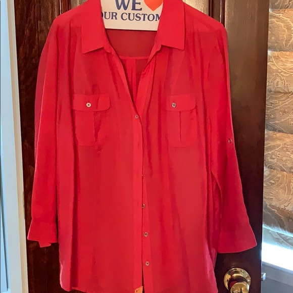 bright melon colored sheer blouse - Picture 1 of 4
